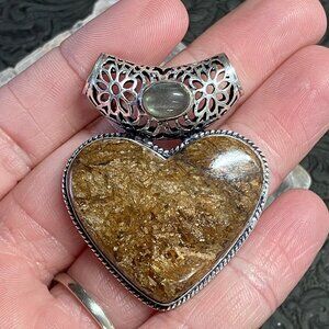 Bronzite Heart and Labradorite Pendant Crystal Stone Jewelry
